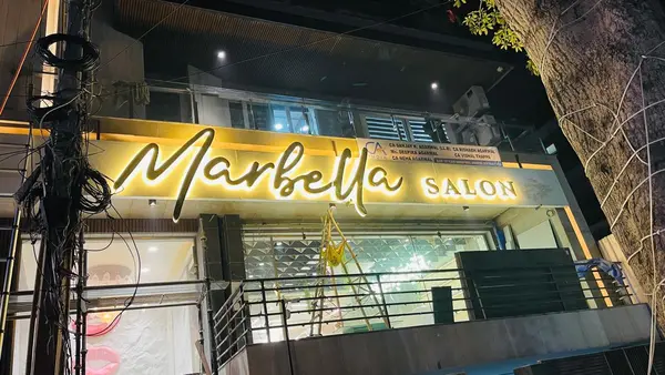 Marbella Salon exterior signage by Brandmaxx
